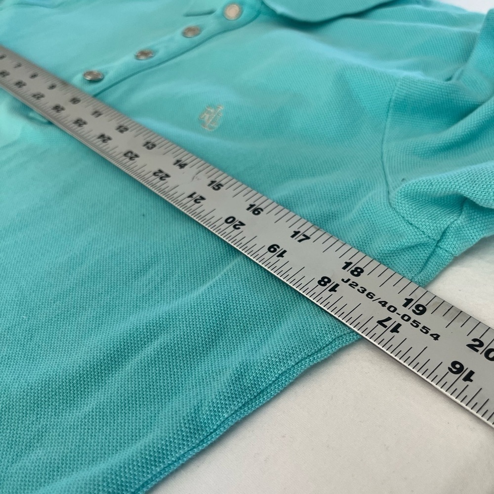 LAUREN RALPH LAUREN pastel Blue shortsleeve Polo shirt petite L tennis prep - Picture 5 of 8